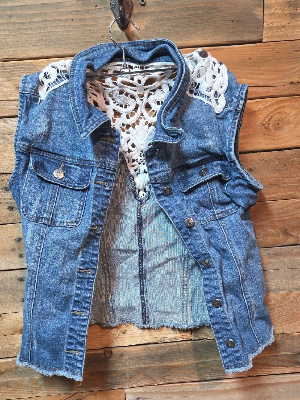 Denim Blue Crochet-Back Sleeveless Jacket - Women - Picture 1 of 2